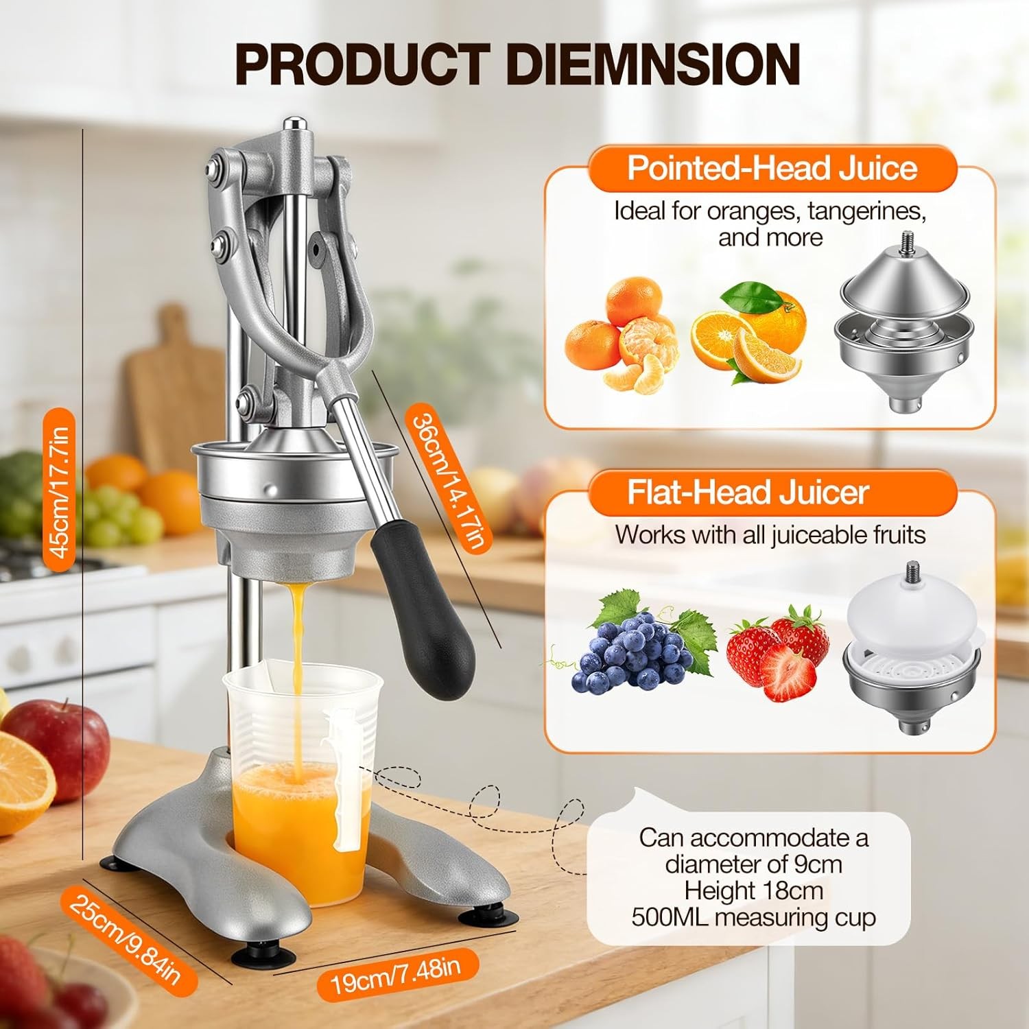 Normodic 304 Stainless Steel Manual Citrus Press — image 4